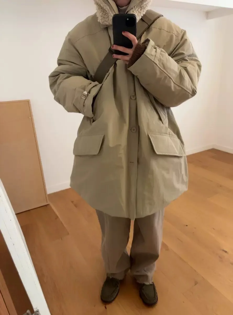 

Classic Dstring Waist Warm down Jaet Outerwear PREON Winter New Sle Commute Sle White Du down Filling Pure Color