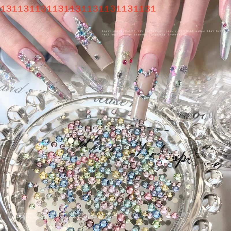 100PCS Sparkle Glitter Bunte Mini Nagel Kristall Diamanten Runde Flachen Boden Nail art Strass Dekoration Maniküre Charms