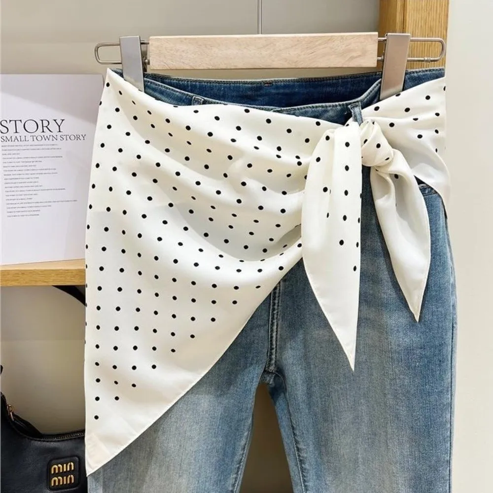 Stacked Wear Elegent Polka Dot Head Scarf Polyester Vintage Jeans Waist Belt Versatile Thin Bandana Festival