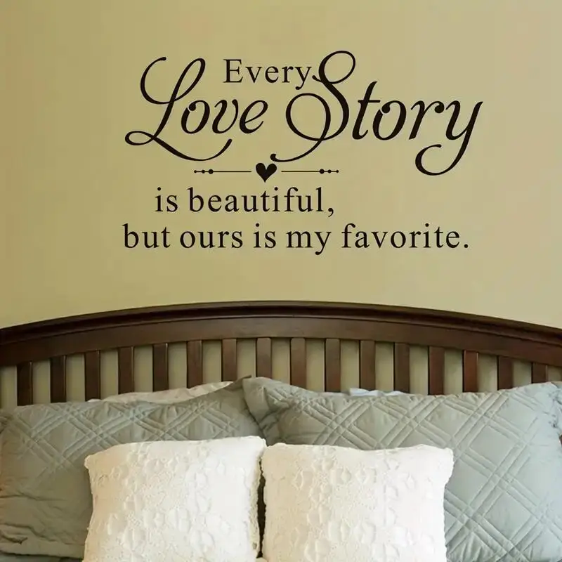 1pc Every Love Story Is Beautiful, But Ours Is My Favorite Quotes Wall Decals Love Wall Stickers For Bedroom Living Room 26×14In