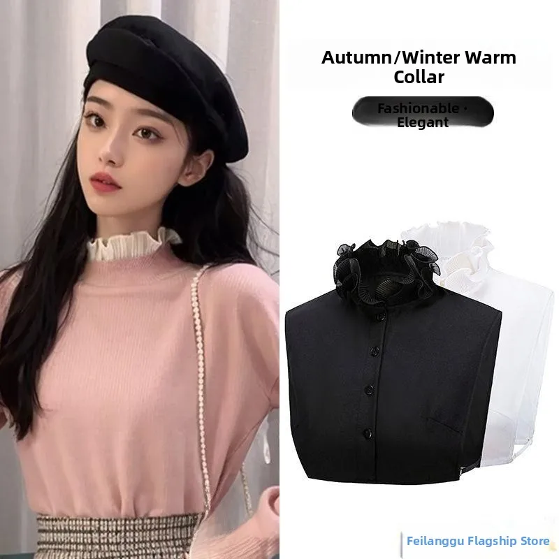 

Теплый кружевной шарф-воротник для женщин, свитер с высоким воротом, внутренняя отделка, защита шейного отдела позвоночника, новая осенне-зимняя мода