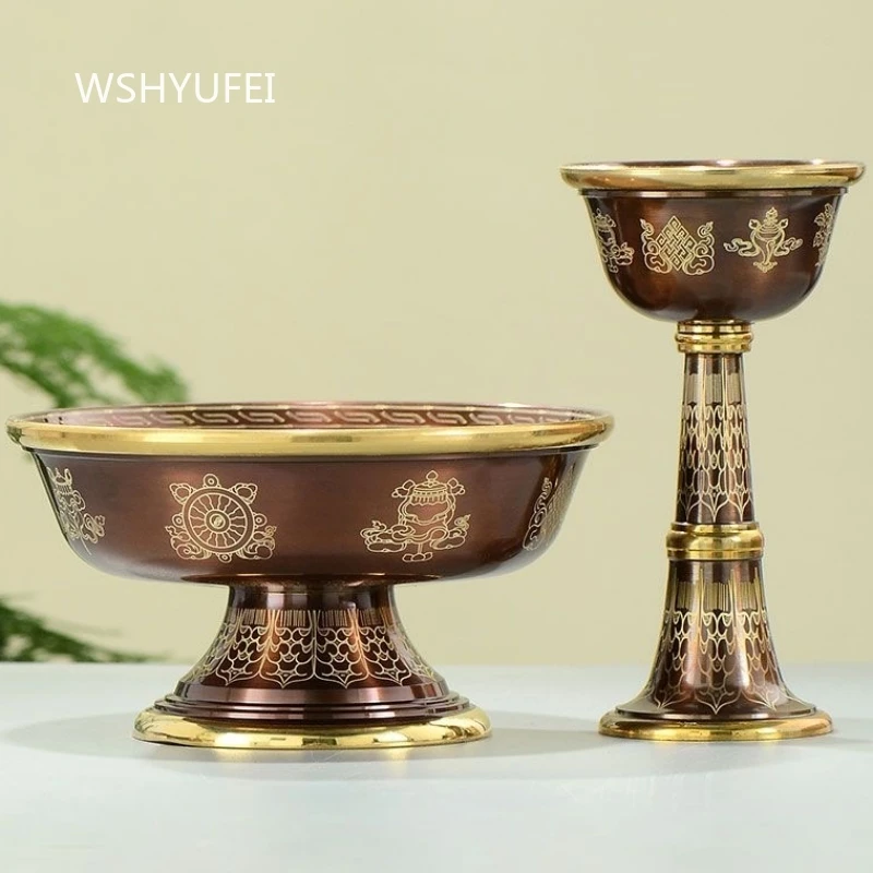 

Буддийский религиозный предмет: Тибетская чаша-оберег, гравированная бронзовая медная двухслойная тарелка ручной работы для святой воды (Буддизм)