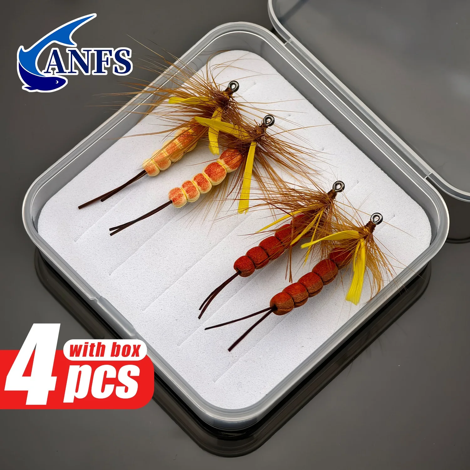ANFS 4pcs Fly Fishing With Storage Yellow Wing Mayfly Foam Tail Trout Fishing Dry Fly Lure Bait