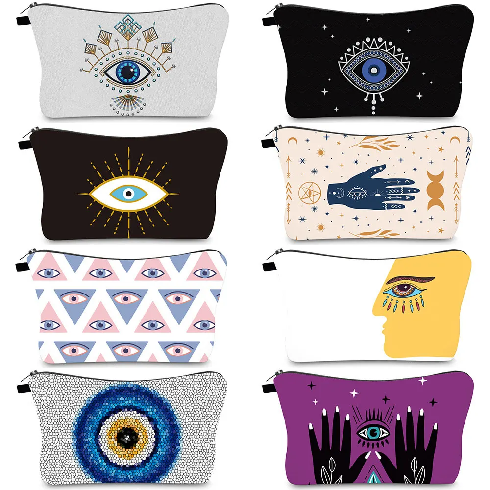 Turkish Blue Evil Eye Portable Women Travel Eco Storage Bags Toiletry Organizer Cosmetic Bags Female Lucky MakeUp Bags Custom