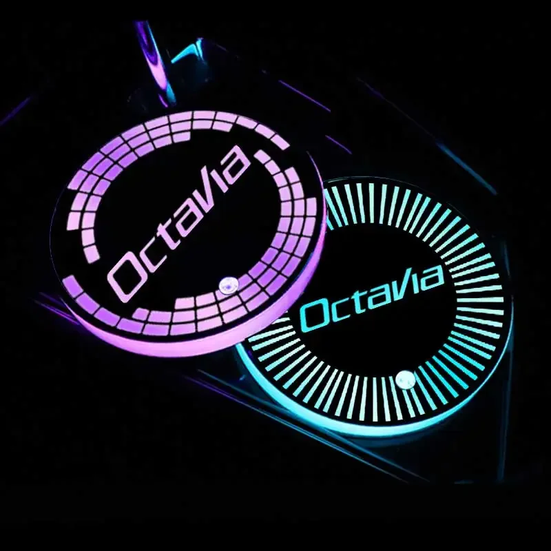 7 Color USB Charging Car Led Luminous Car Water Cup Coaster for Skoda OCTAVIA Badge Auto Interior Ambient Light Decoration