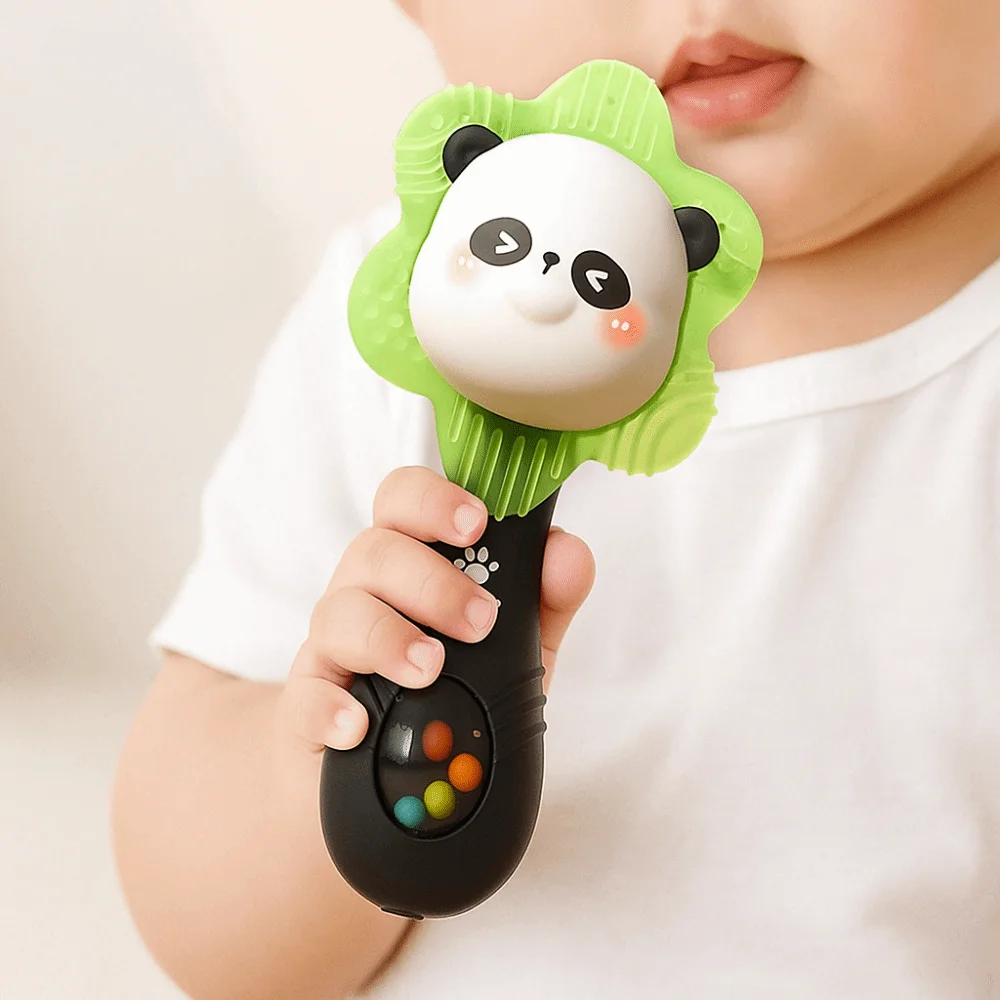 Sonajero mordedor de música de plástico, sonajero interactivo masticable, música sensorial, juguete Montessori, campana de manivela suave, juguetes de 0 a 12 meses