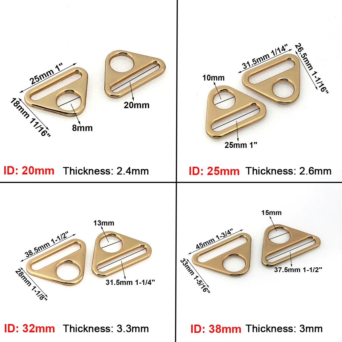 5pcs Metal Triangle Shape Ring Buckle Adjustable Buckle for Webbing Leather Craft Bag Strap Belt Garment Luggage DIY Accessory