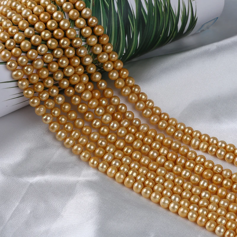 

AA Grade 6-7mm Near Round Shape Gold Color Potato Pearl Strand Freshwater Pearl For DIY