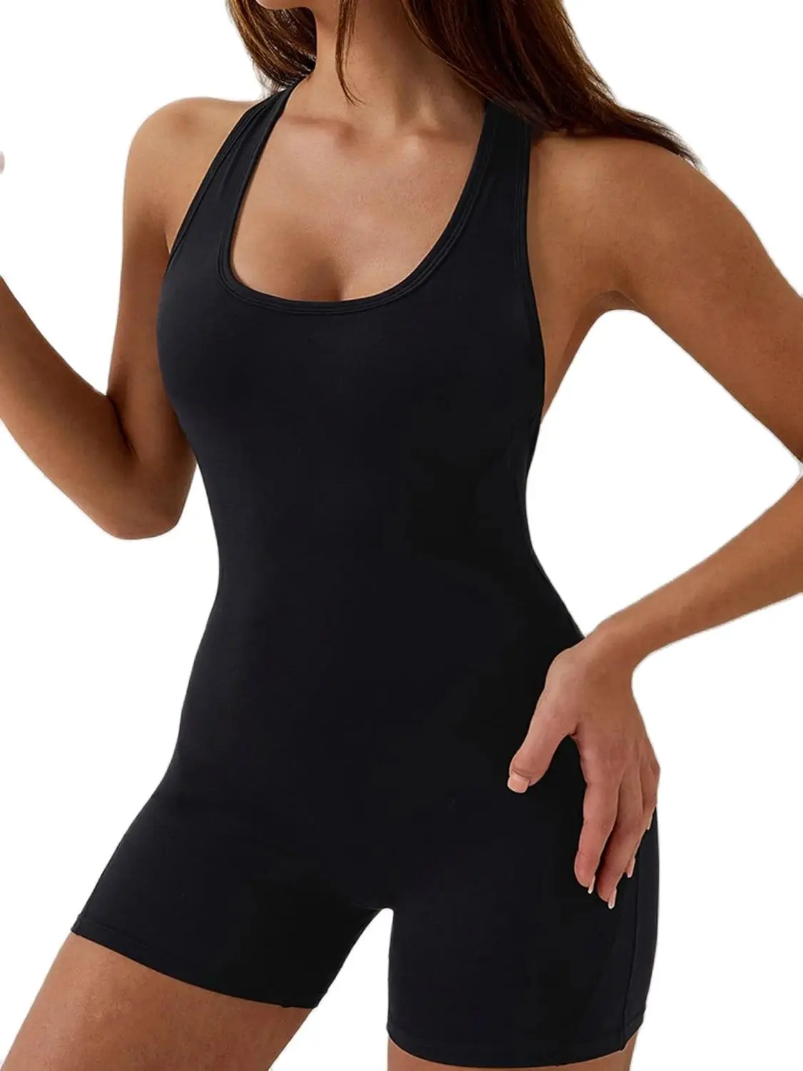 Womens Workout Bodysuits Sexy Yoga Sport Suit One Piece Gym Bodycon Rompers Tummy Control Workout Activewear Jumpsuit Sleeveless