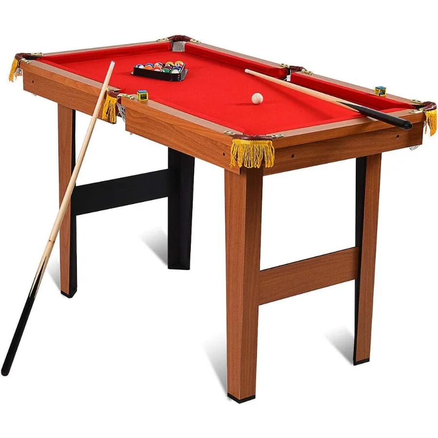 

48 Wooden Pool Table with 2 Cue Sticks 16 Balls 2 Chalks Triangle Rack Brush Compact Billiards Game Table Ideal for Adults Fami