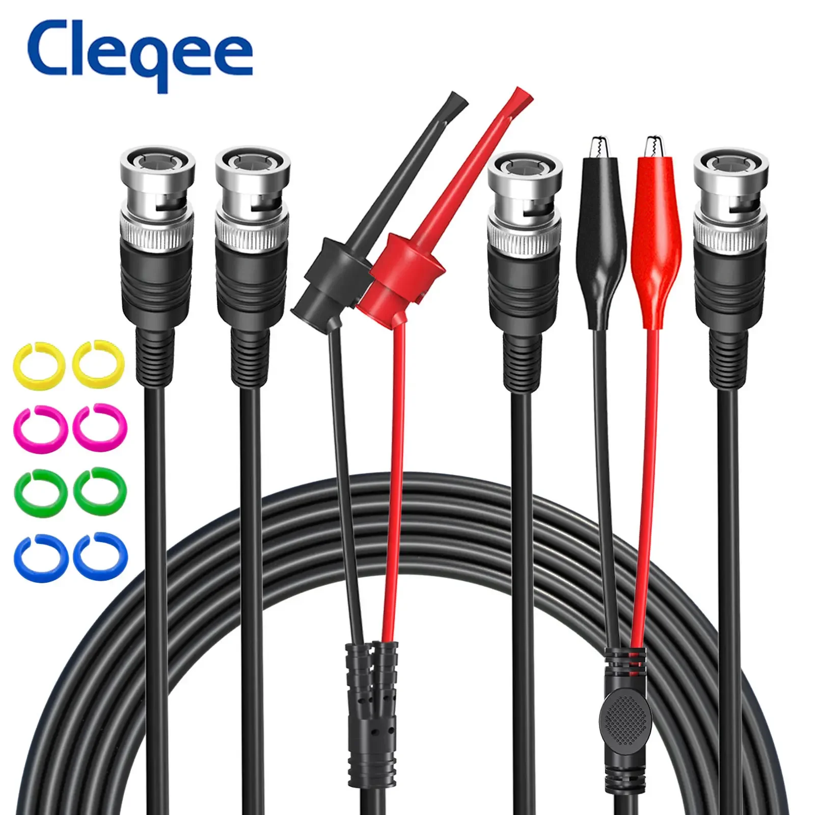 Cleqee P1260 BNC Test Lead Kit Safety BNC to Alligator Clip Test Hook Clip Coaxial Cable with Color Rings DIY Electronic Test