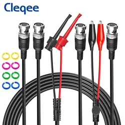 Cleqee-Kit de cables de prueba BNC P1260, seguridad BNC a pinza de cocodrilo, gancho de prueba, Cable Coaxial con anillos de colores, prueba electrónica DIY