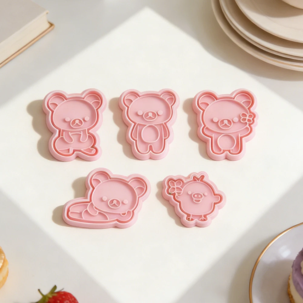 Cartoon-Bär Keksausstecher-Set Entspannender Bär Kuchendekorationsform Backzubehör Küchenaccessoires für DIY-Kekse und Gebäck