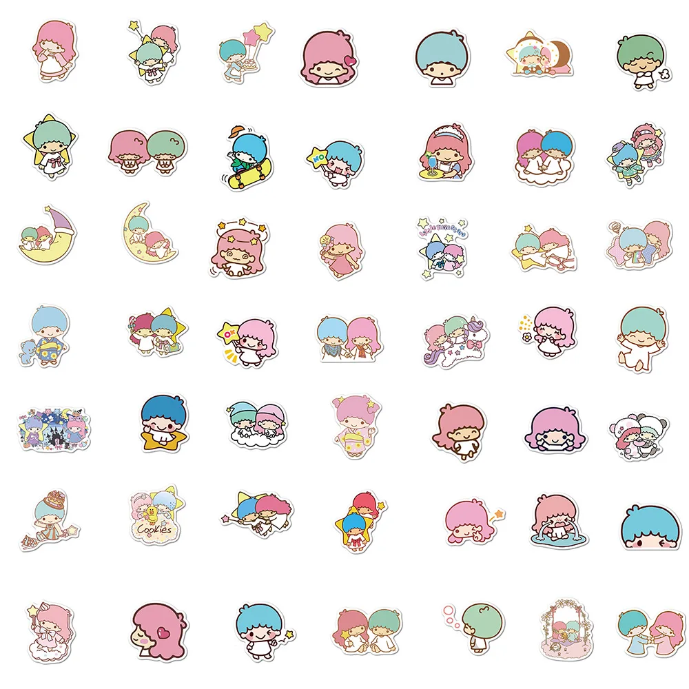 Cute Little Twin Stars Adesivos para crianças, Decalques dos desenhos animados, Sanrio Toy, Etiqueta do telefone, Garrafa de água, Diário, Kawaii Graffiti, 10 Pcs, 30 Pcs, 50 Pcs, 100Pcs