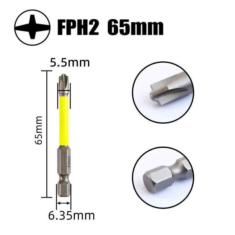 1/2/3 Stuks 65Mm 110Mm Magnetische Speciale Sleuf Schroevendraaier Bit Batch Kop Nutdrivers Fph2 Voor Stopcontact Schakelaar Elektrisch Gereedschap