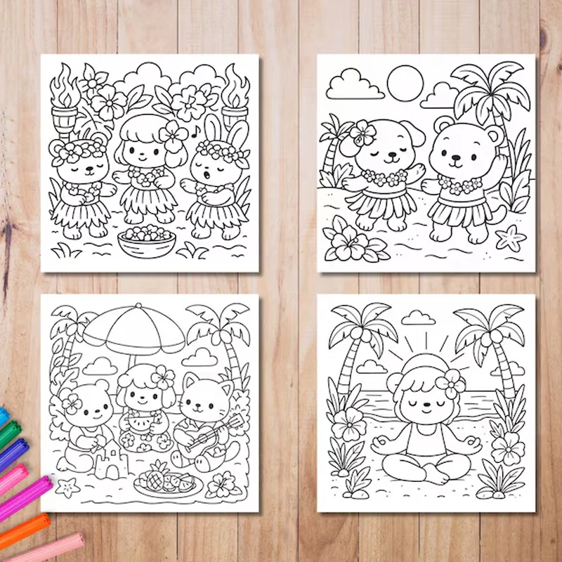 28 Halaman Buku Mewarnai Cutie Hawaii, Buku Melukis untuk Hadiah Hari Valentine, Hadiah Pesta Ulang Tahun, Perlengkapan Menggambar, Natal
