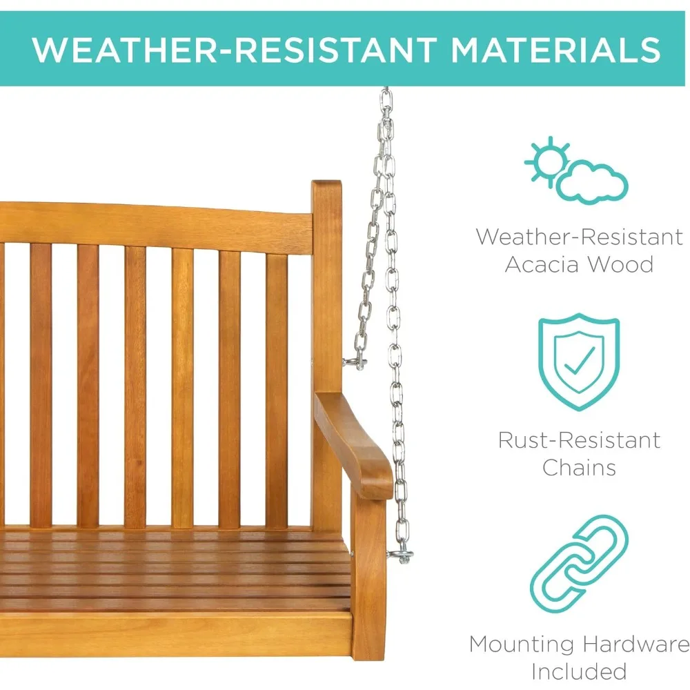 나무 베란다 그네 야외 파티오 걸이 벤치 의자, 데크, 정원, 마당용 가구, 장착 체인 포함, 최고의 선택 제품, 48 인치