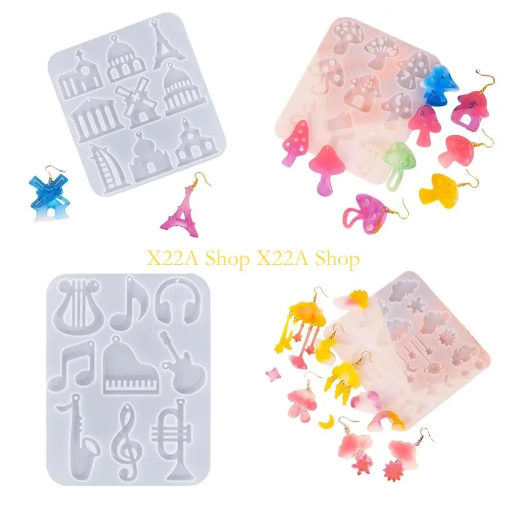 

Unique Resin Keychain Mold Mushroom Cloud Earrings Molds DIY Epoxy Casting Molds with Hole Hanging Tags Pendant Making for DIY