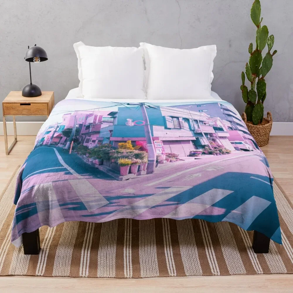 

Anime in Real Life Vaporwave Summer Day in Tokyo Residential area Throw Blanket Summer Beddings Hair Blankets