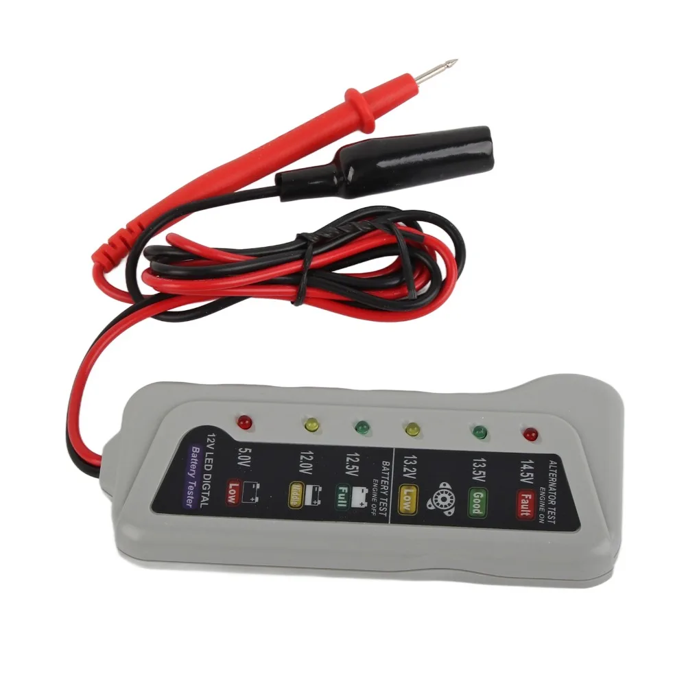 New Grey 12V Battery Tester Plastic 2-14.8V Range Alternator Tester 6 LED Indicators Car Battery Analyzer Car Battery Test