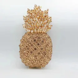 Pochette con diamanti a forma di ananas alla moda in metallo dorato con strass rosa borsa da sera in cristallo borse da donna di lusso per feste di matrimonio da donna