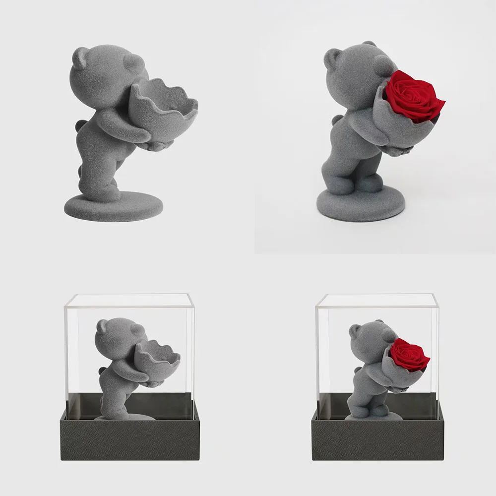

Creative high-end flocking eternal flower rose bouquet to express the love of bear as a birthday gift for his girlfriend Qixi Va