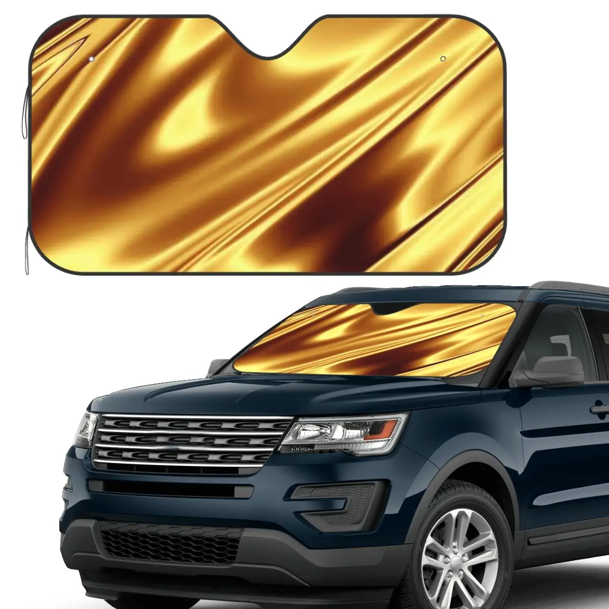

Golden Fabric Geometric Wave Pattern Sunshade Windscreen Car Front Windshield Window Sun Visor Accessories Covers
