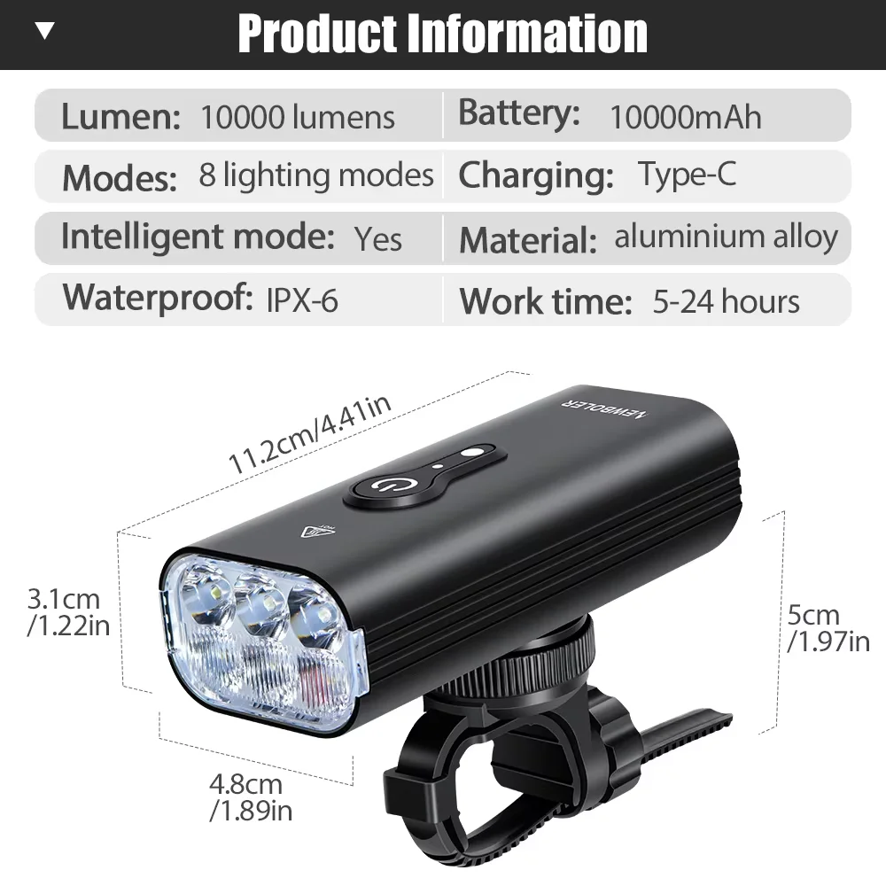 NEWBOLER Smart Bicycle Light Front 10000mAh USB Charging Bike Light Waterproof 10000LM MTB Road Cycling Lamp Bike Accessories