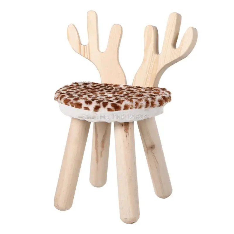 Children's Stool Chair Fashion Creative Cute Cartoon Animal Solid Wood Non-slip Padded Bench Home Baby