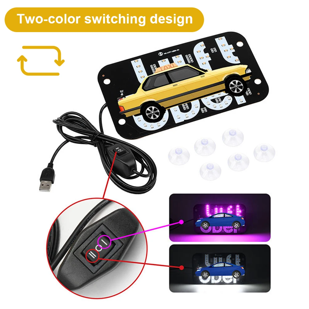 

LED Light Signs with Suction Cups Windshield Light Sign USB Switch Cable Illuminated Taxi Logo Windscreen Car Accessory
