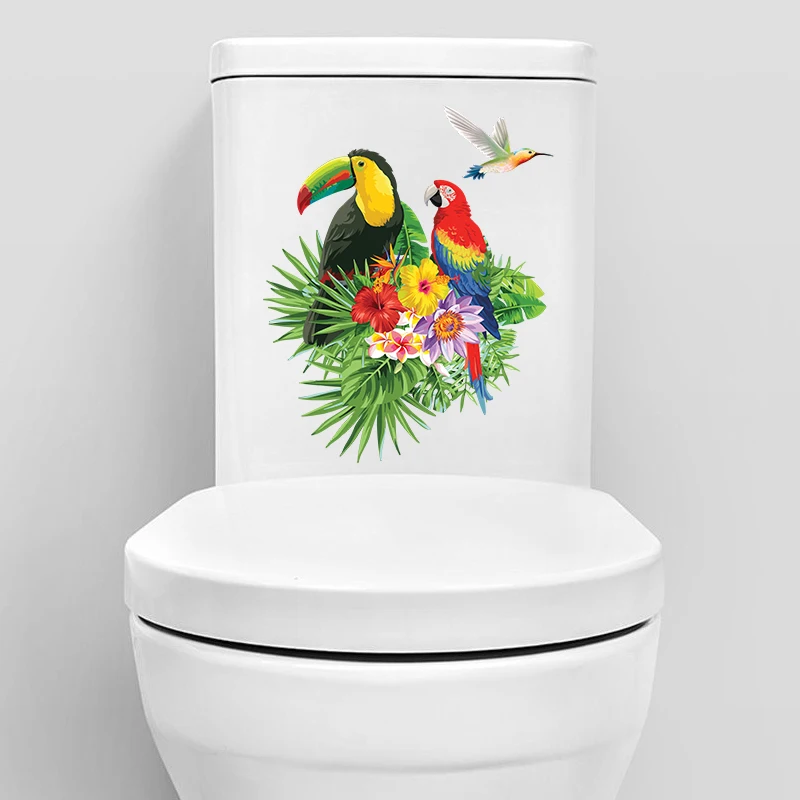 T321#  Hand painted Parrot Wall Sticker Bathroom Toilet Decor Living Room Cabinet Refrigerator Home Decals