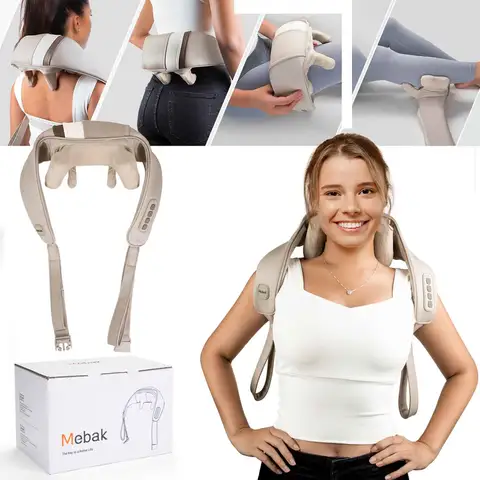 Mebak N1 26W 어깨 목 마사지기 반죽 마사지 목도리 목 자궁 경부 이완 사다리꼴 마사지, 무선, 크리스마스 선물