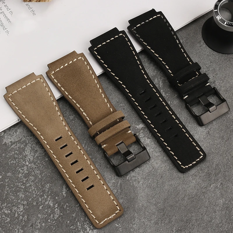 34*24mm Convex For Bell & Ross B&R BR-01 BR-03 Strap High Quality Genuine Leather Watchbands Men\'s wristband Wristband Bracelet