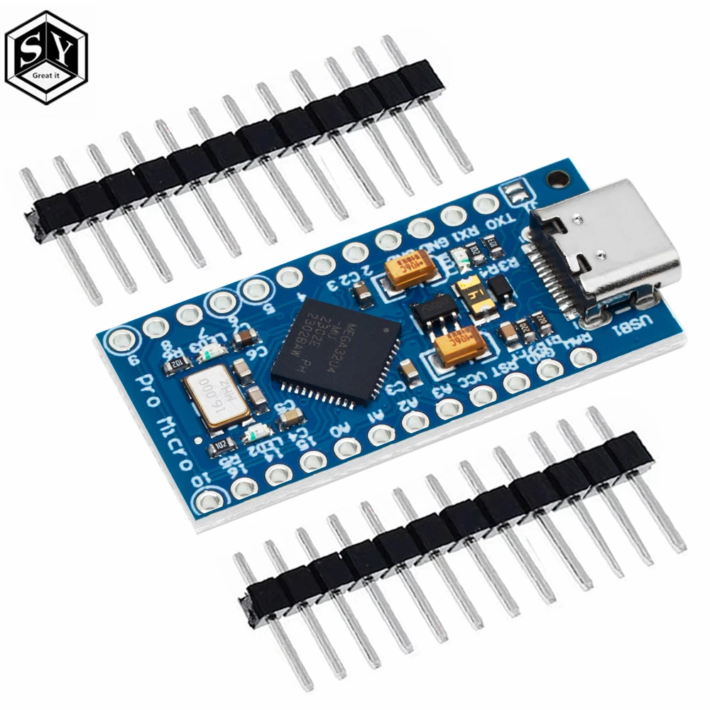 Pro Micro ATmega32U4 5V 16MHz Replace ATmega328 For Arduino TYPE-C  With 2 Row Pin Header For Leonardo Mini Usb Interface Pro