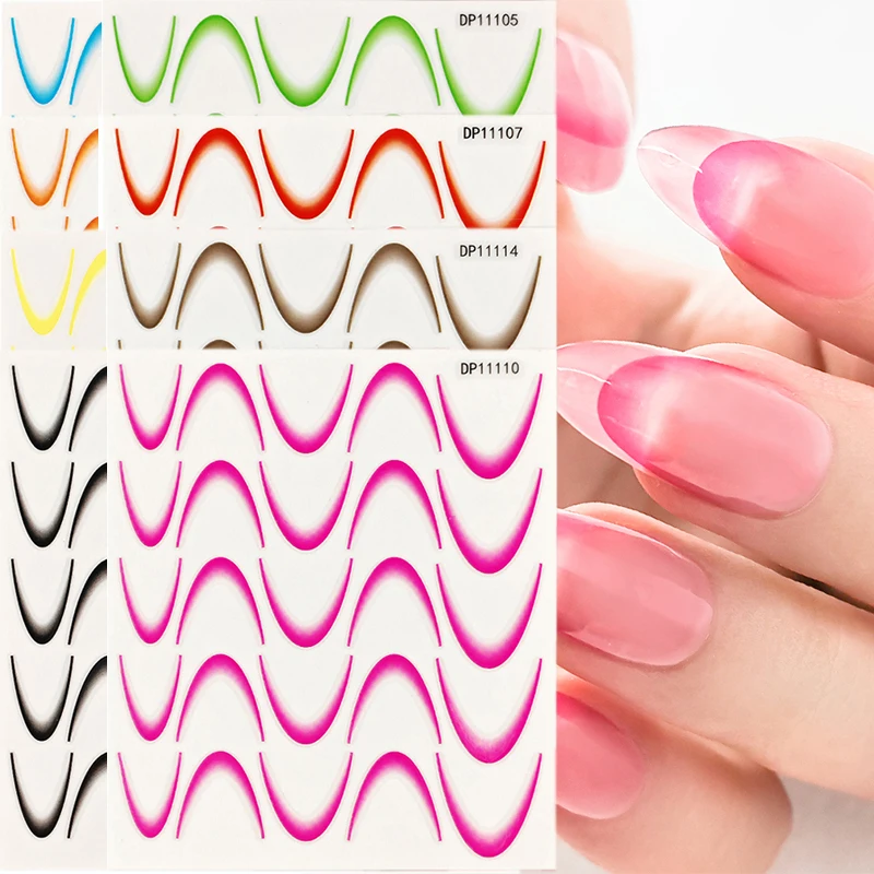 8pcs Gradient French Nail Art Stickers Ink Blooming Wave Line Water Transfer Sliders Decals DIY Ombre Manicure Decorations Foils