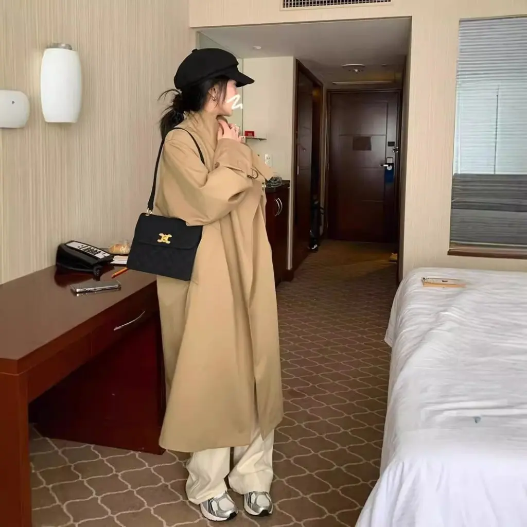 

Женский высококачественный плащ в корейском стиле, элегантный британский силуэт, свободного кроя, средней длины, новинка весны и осени