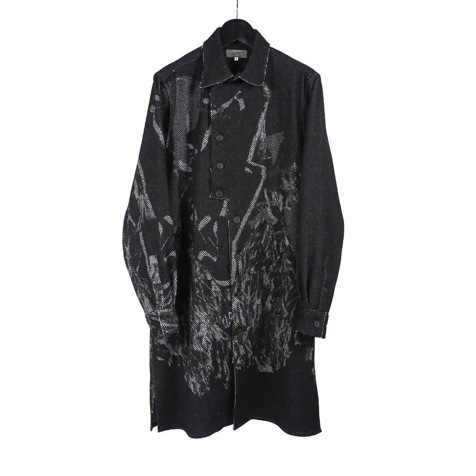 

TOP-YAMAMOTO Japanese original design dark niche wool fabric dyed printed coat