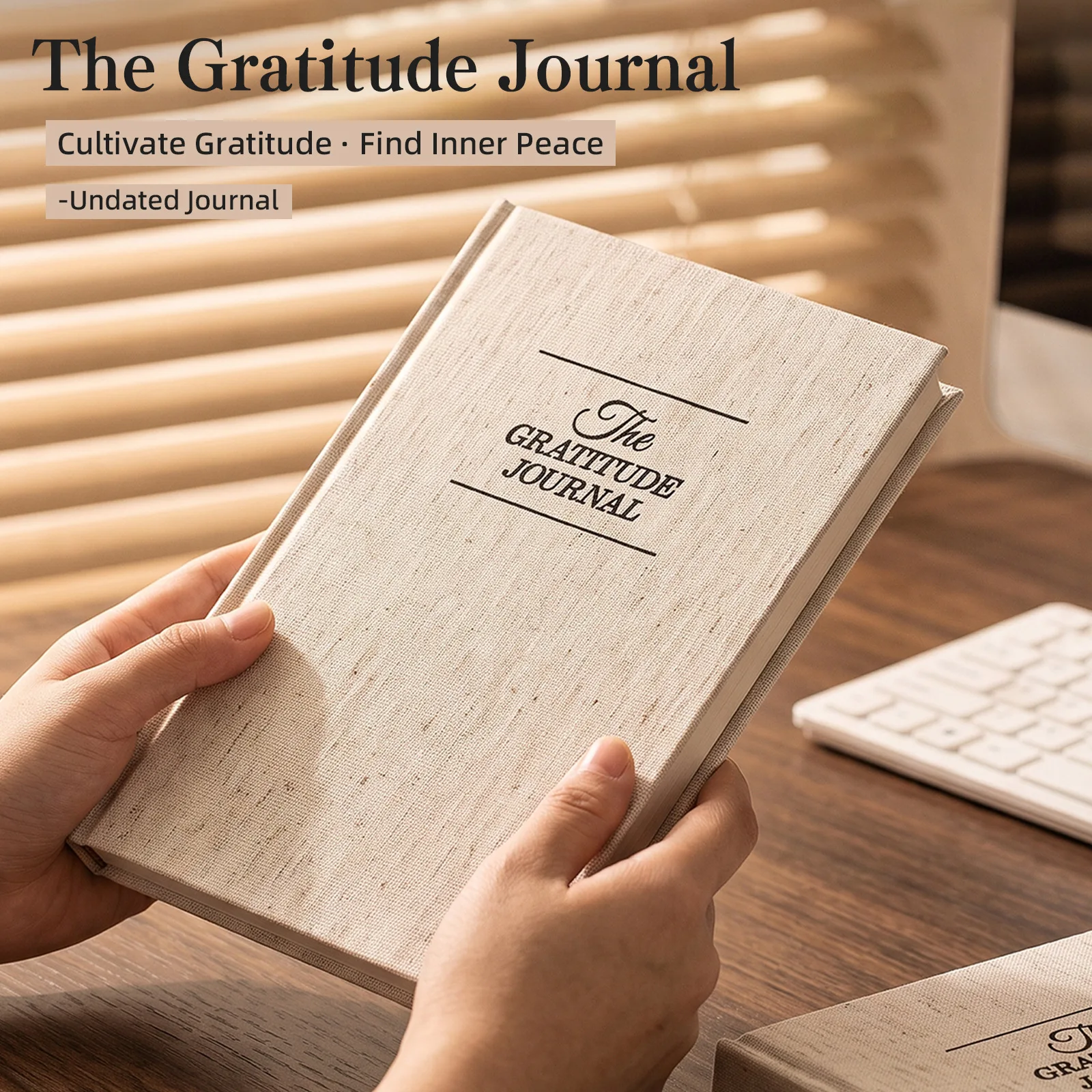 A5 Linen Cover Gratitude Journal Hardcover Planner Notebook English Version Self-Care Notebook