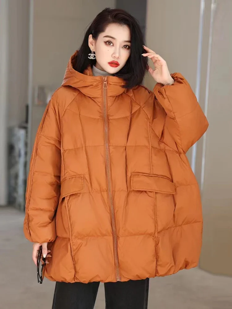 

Женская куртка на белом утином пуху с капюшоном, теплая куртка-пуховик на осень и зиму, Повседневная Свободная Толстая парка, женская верхняя одежда в Корейском стиле, 90%