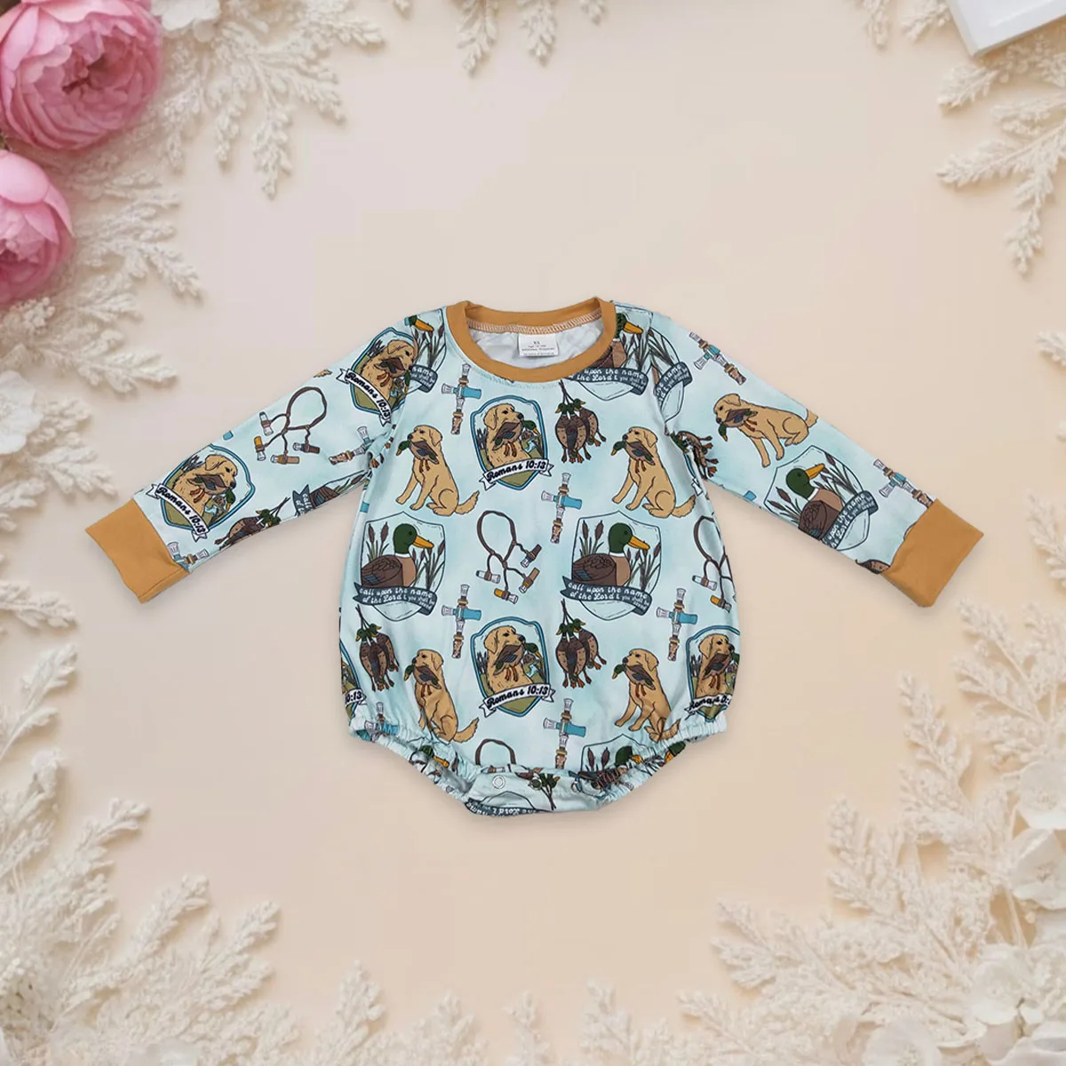 

Одежда для новорожденных, комбинезон для мальчиков, комбинезон с длинными рукавами для собак, уток, охотничий комбинезон, осенняя одежда, модный бутик для малышей, милая одежда