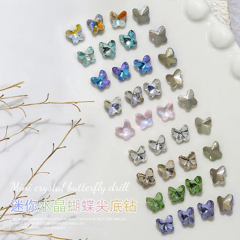 30PCS Super Flash 3D Colorful 5mm Mini Butterfly Sharp Diamond Glass Nail Art Rhinestones Decorations Manicure Glitter Ornaments