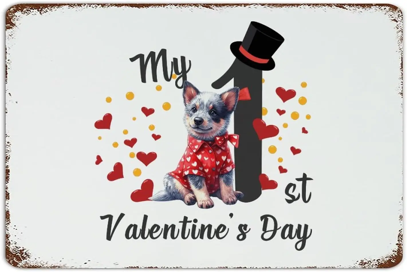 Dog Cat My 1st Valentine's Day 8x12 Inch Metal Tin Sign Personalized Yard Patio Outside Wall Decor Garage Signs Romantic Flo