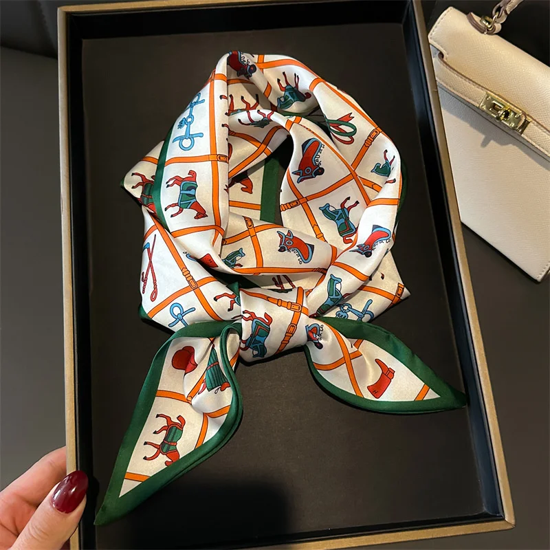 2025 Foulard Imprime Cheval Pour Femme، Long Bandeau En Satin Doux، Design De Luxe، الحجاب De Bureau، 14*147 سم