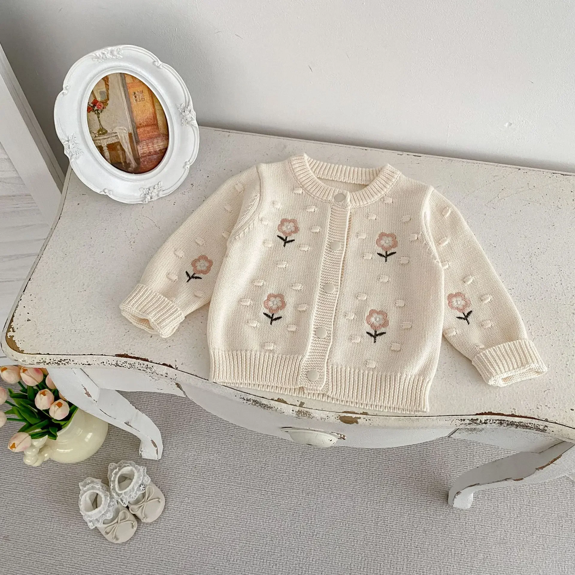 Baby Clothing 2024 Girls Sweet Sweater Autumn New Fashionable Long-sleeved Embroidery Baby Cardigan Knitted Top Casual Coat