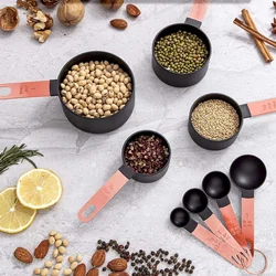 8pcs rose gold stainless steel handle measuring cup and spoon set for measuring ingredients kitchen baking measuring cup set