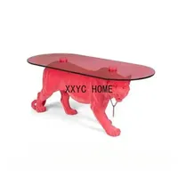 Modern Simple and Light Luxury FRP Animal Tea Table Pink Leopard Tempered Glass Tea Table
