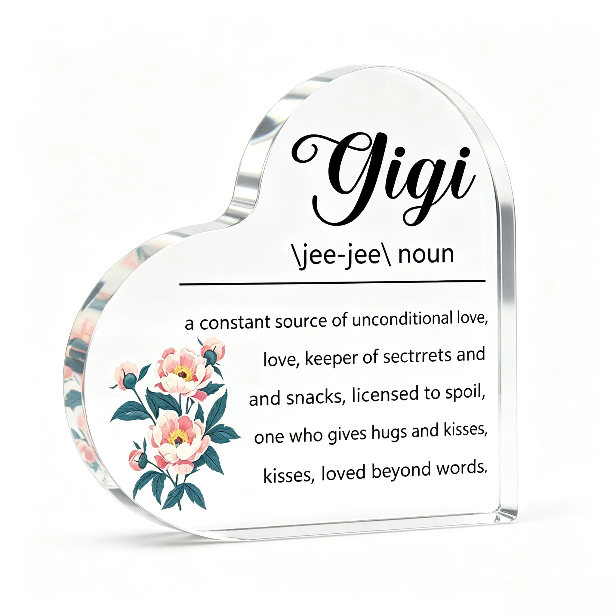 Pastel Pink Peony Bloom Heart‑Shaped Acrylic Ornament, Sentimental Gigi Mother’s Day Birthday Gift