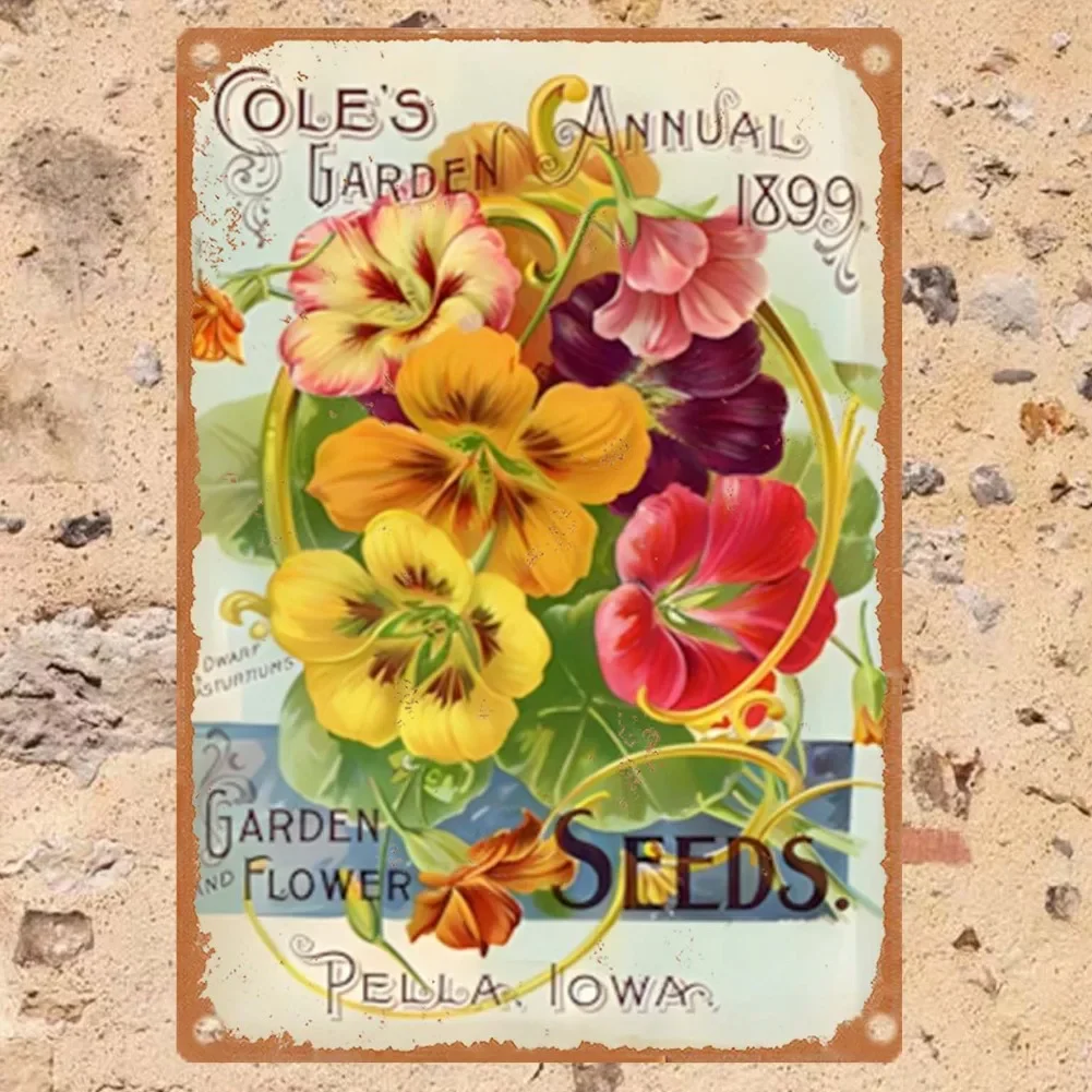 Tin Sign - Coles Garden Annual 1899 Nasturtium Flower Seeds Vintage Durable Metal Plaque Wall Decor, Home Garden Farm Bedroom Wa