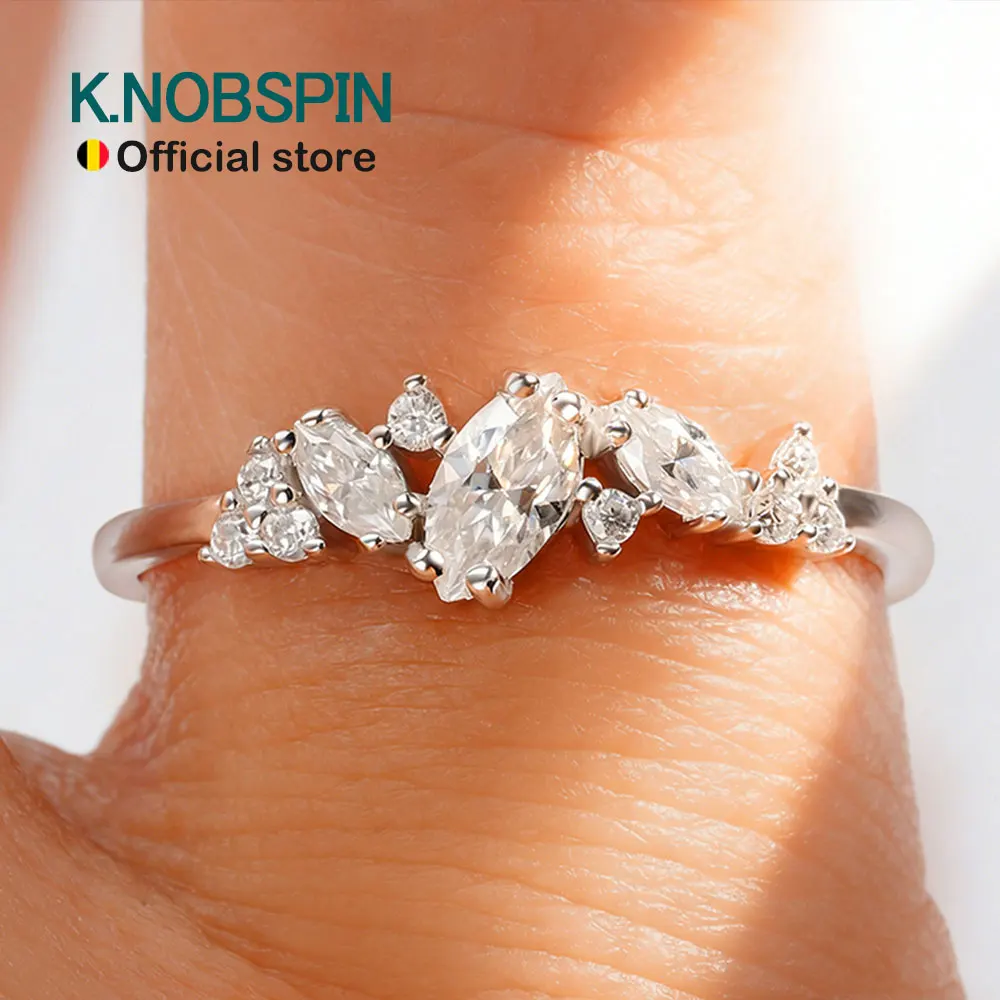 

Обручальные кольца KNOBSPIN D VVS1 с муассанитом огранки «маркиз» для женщин, из стерлингового серебра 925 пробы с покрытием из белого золота 18 карат, кольцо-ободок «Вечность», подарок