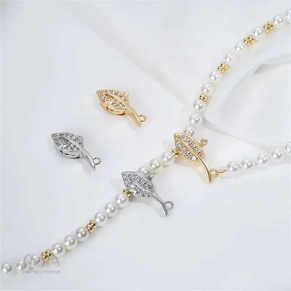 

14K Gold Plated Zircon Inlaid Leaf Lobster Clasp, DIY Pearl Bracelet & Necklace Jewelry Clasp Accessories